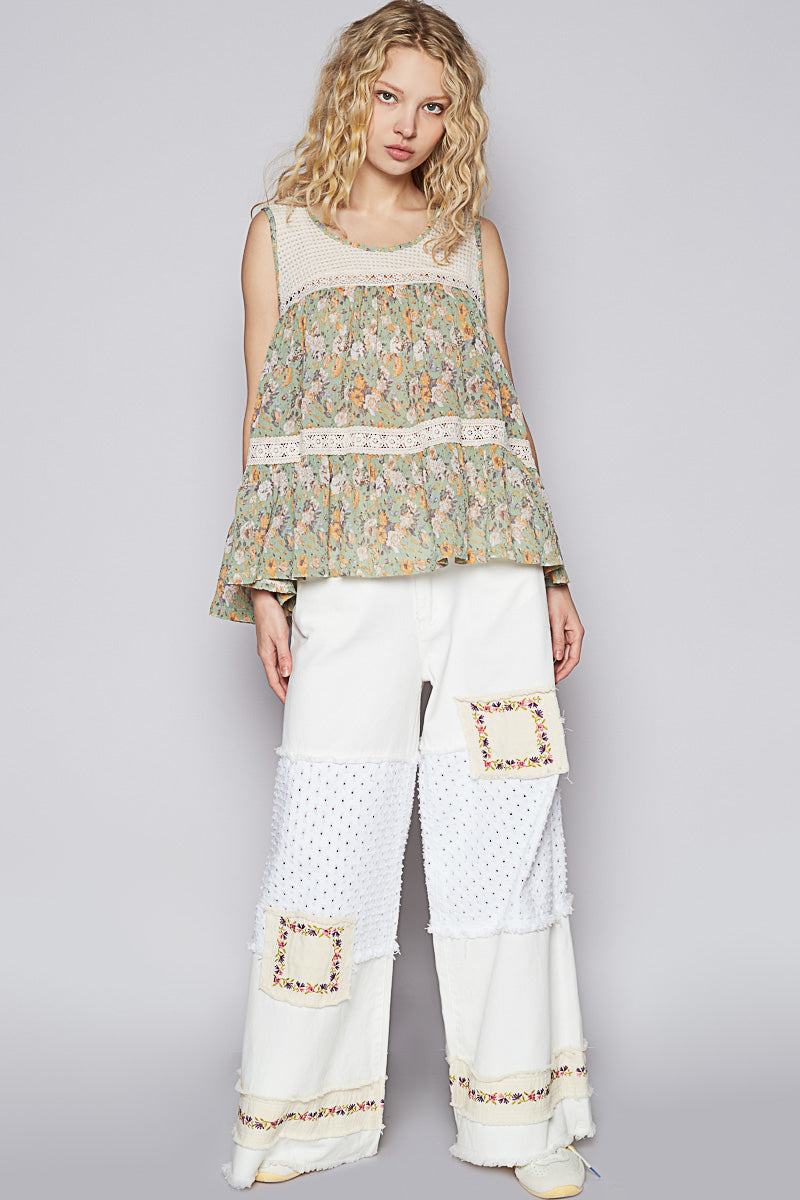 POL Sleeveless top in crinkle print