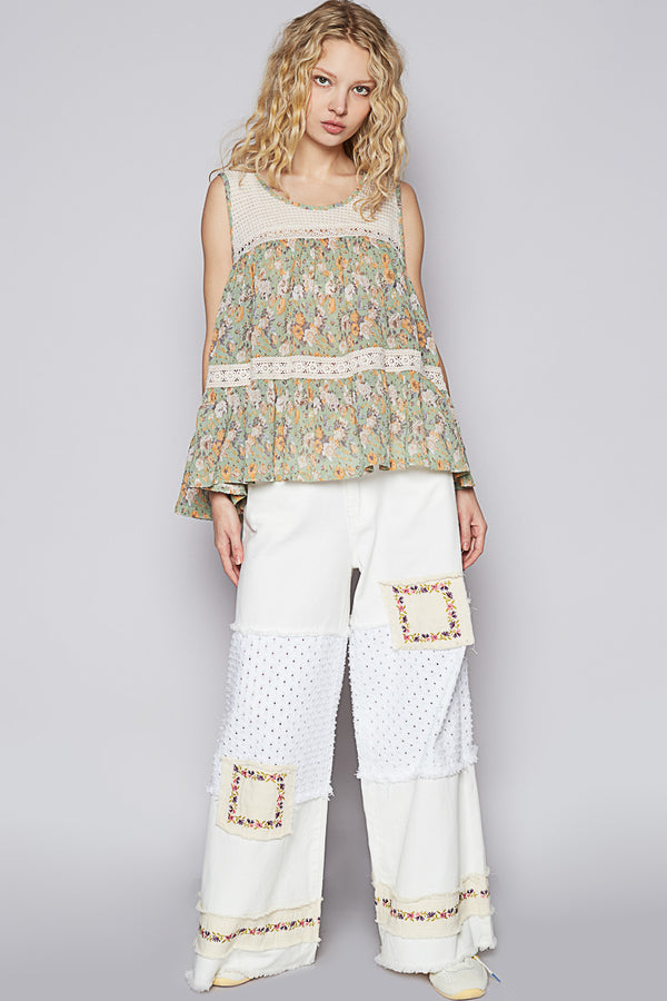 POL Sleeveless top in crinkle print