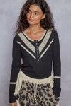 POL Designed in V-neck long sleeve top