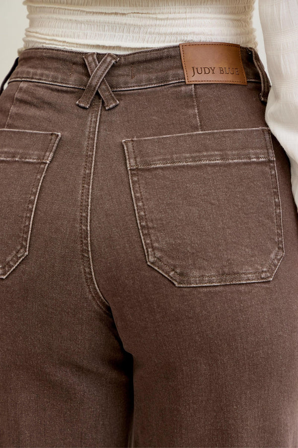 Judy Blue HW Retro Wide Yarn Dyed Front Patch Pockets
