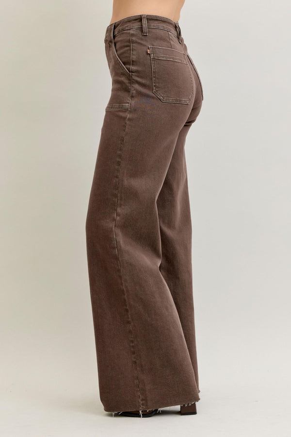 Judy Blue HW Retro Wide Yarn Dyed Front Patch Pockets