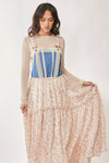 Davi & Dani Denim With Lace Skirt Overall Midi Dress