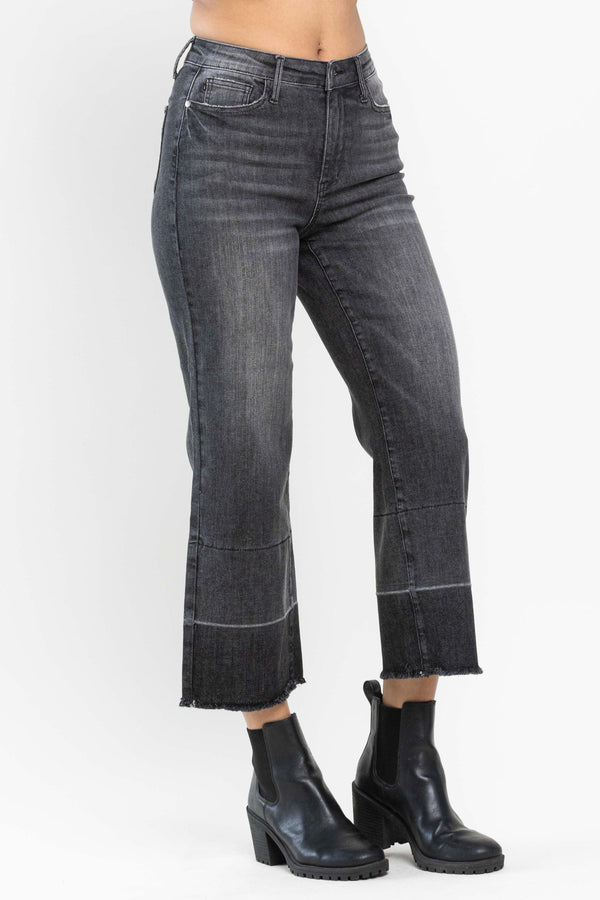 Judy Blue Hi Waist Wide Release Hem Crop Wide - Curvy Size