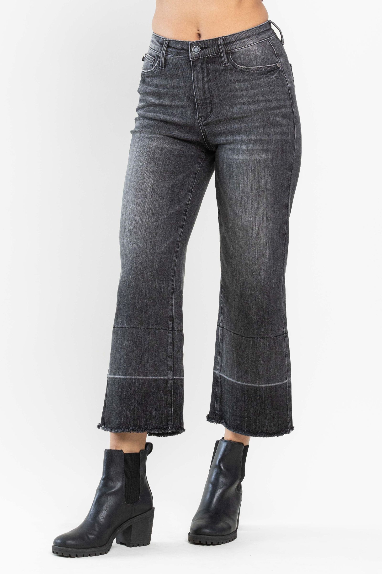 Judy Blue Hi Waist Wide Release Hem Crop Wide - Curvy Size