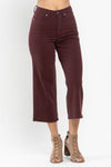 Judy Blue HW Wine Tummy Control Garment Dyed Wide Crop - Curvy Size