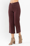Judy Blue HW Wine Tummy Control Garment Dyed Wide Crop - Curvy Size