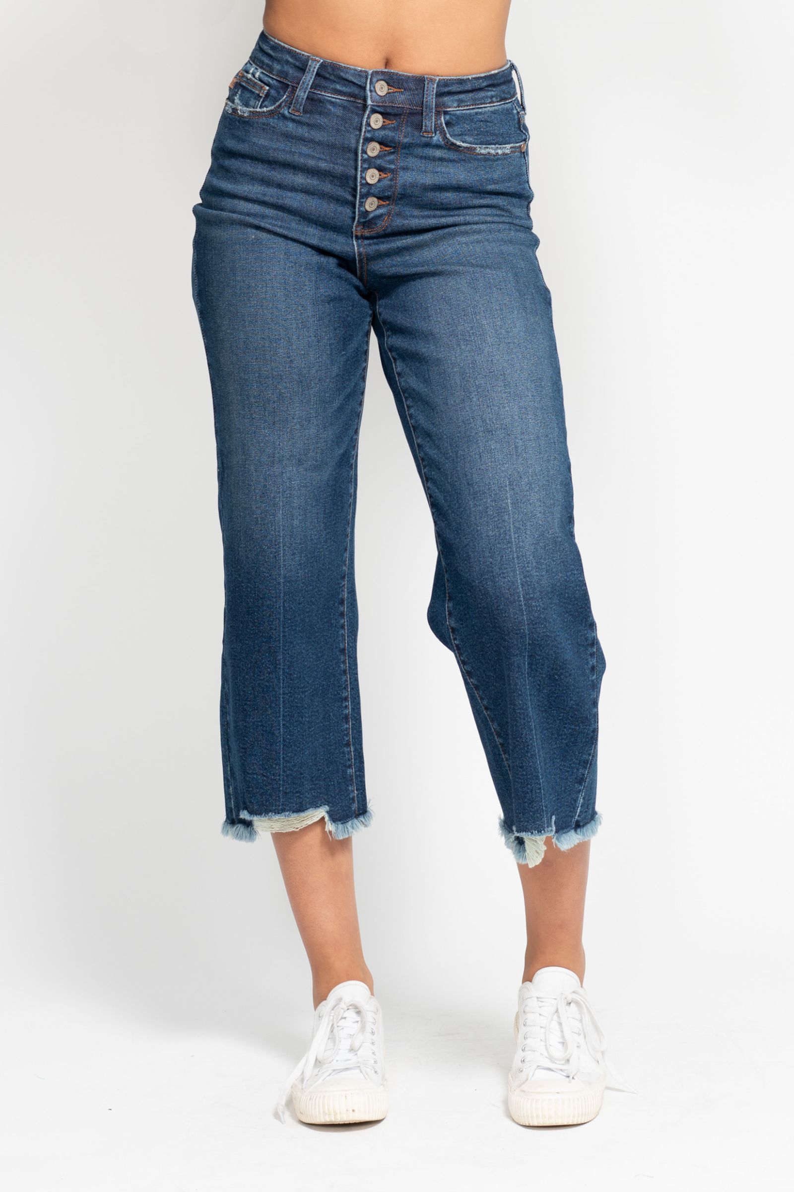 Judy Blue HW Button Fly Destroy Hem Crop Wide
