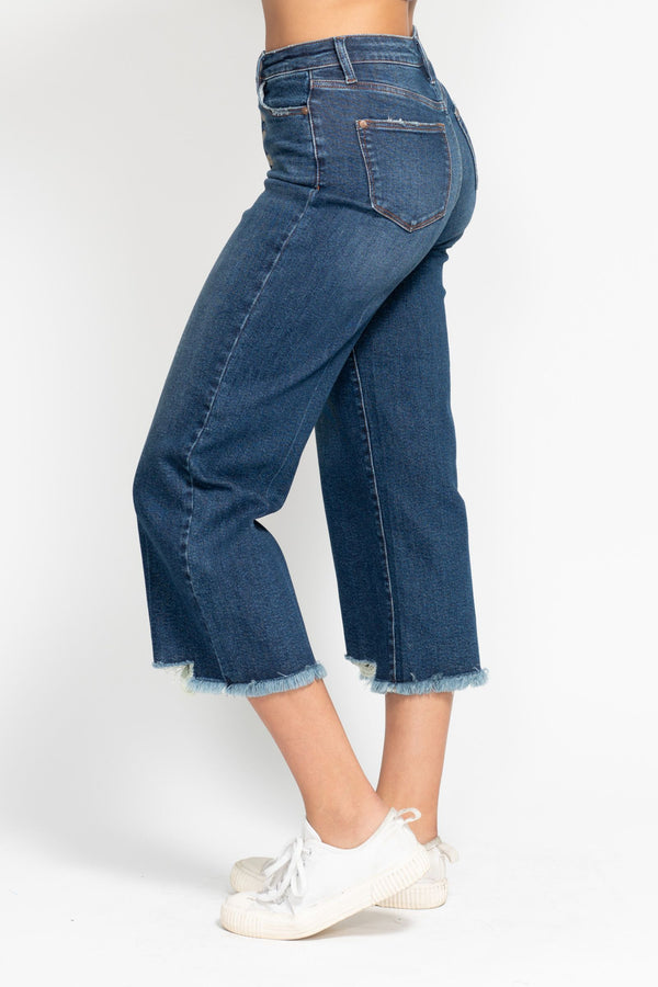 Judy Blue HW Button Fly Destroy Hem Crop Wide