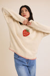 Gilli Sweet Vibes Slouchy Strawberry Round Neck Sweater