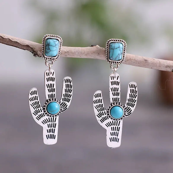 Cactus Silver Turquoise Earrings