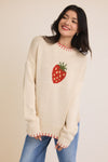 Gilli Sweet Vibes Slouchy Strawberry Round Neck Sweater
