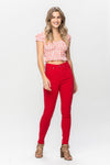 JUDY BLUE -High Waist Tummy Control Garment Dyed Skinny in Red