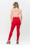 JUDY BLUE -High Waist Tummy Control Garment Dyed Skinny in Red