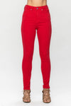 JUDY BLUE -High Waist Tummy Control Garment Dyed Skinny in Red