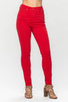 JUDY BLUE -High Waist Tummy Control Garment Dyed Skinny in Red
