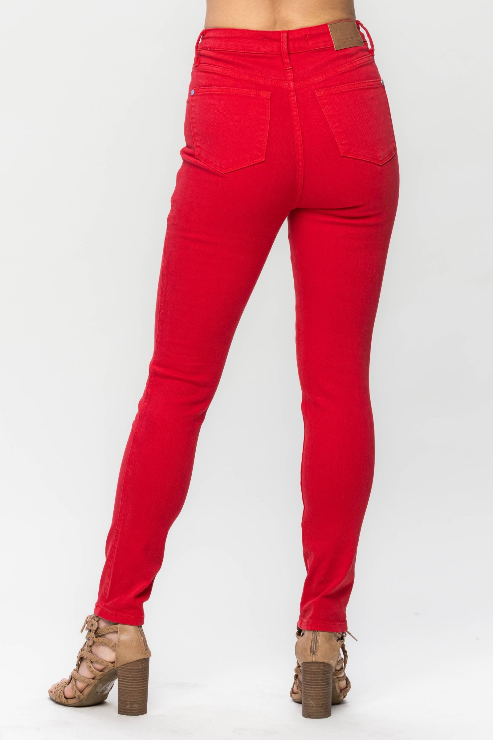 JUDY BLUE -High Waist Tummy Control Garment Dyed Skinny in Red