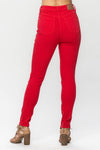 JUDY BLUE -High Waist Tummy Control Garment Dyed Skinny in Red