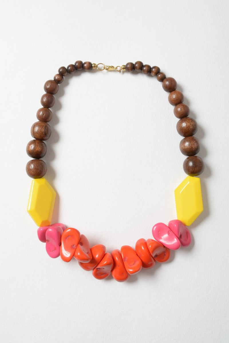 Chunky Neon Wood Beaded Necklace