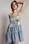 POL Frayed edge button suspender denim skirt