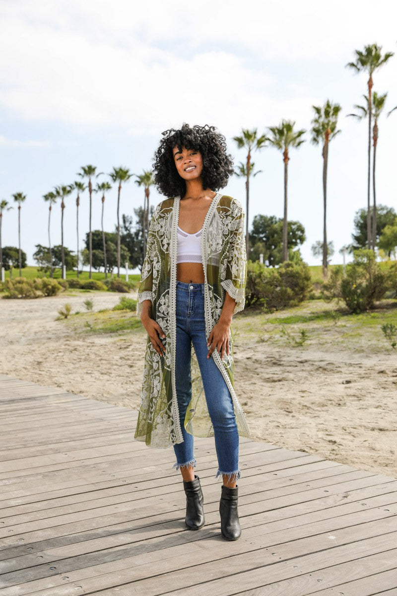 Contrast Mesh Cotton Lace Kimono - 5 Colors!
