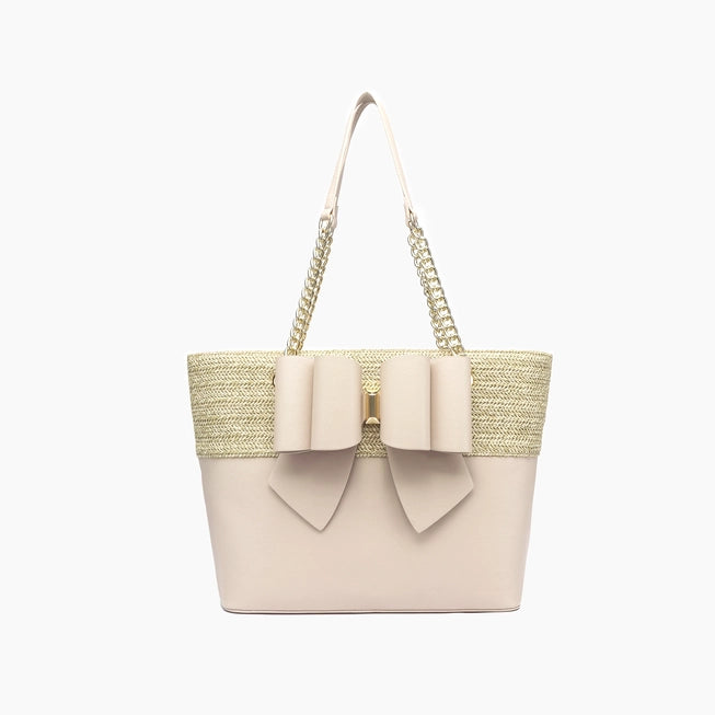 Daisy Bowtie Dual Straw Tote Bag - 2 Colors