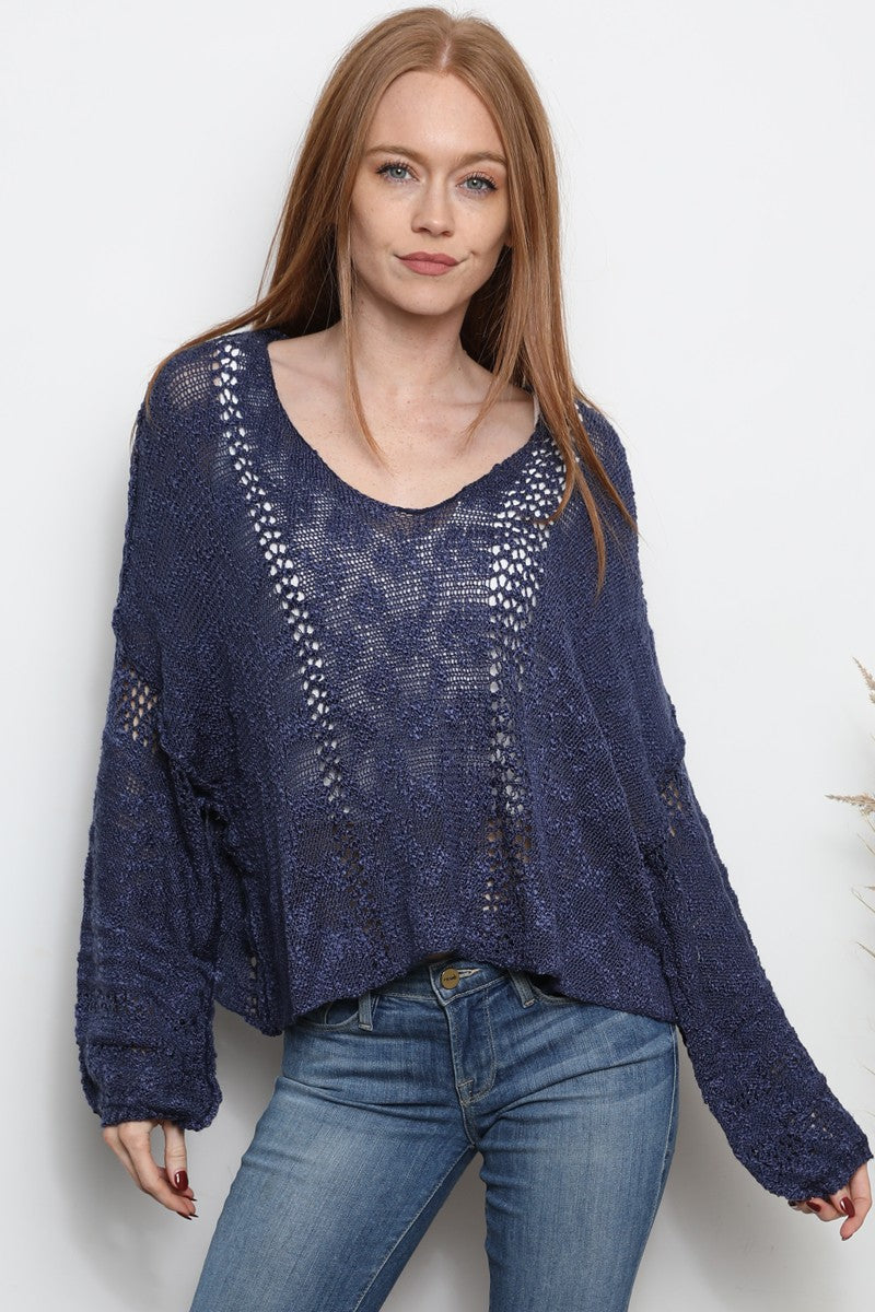 Angie V-neck Crop Length Light weight Pullover Sweater