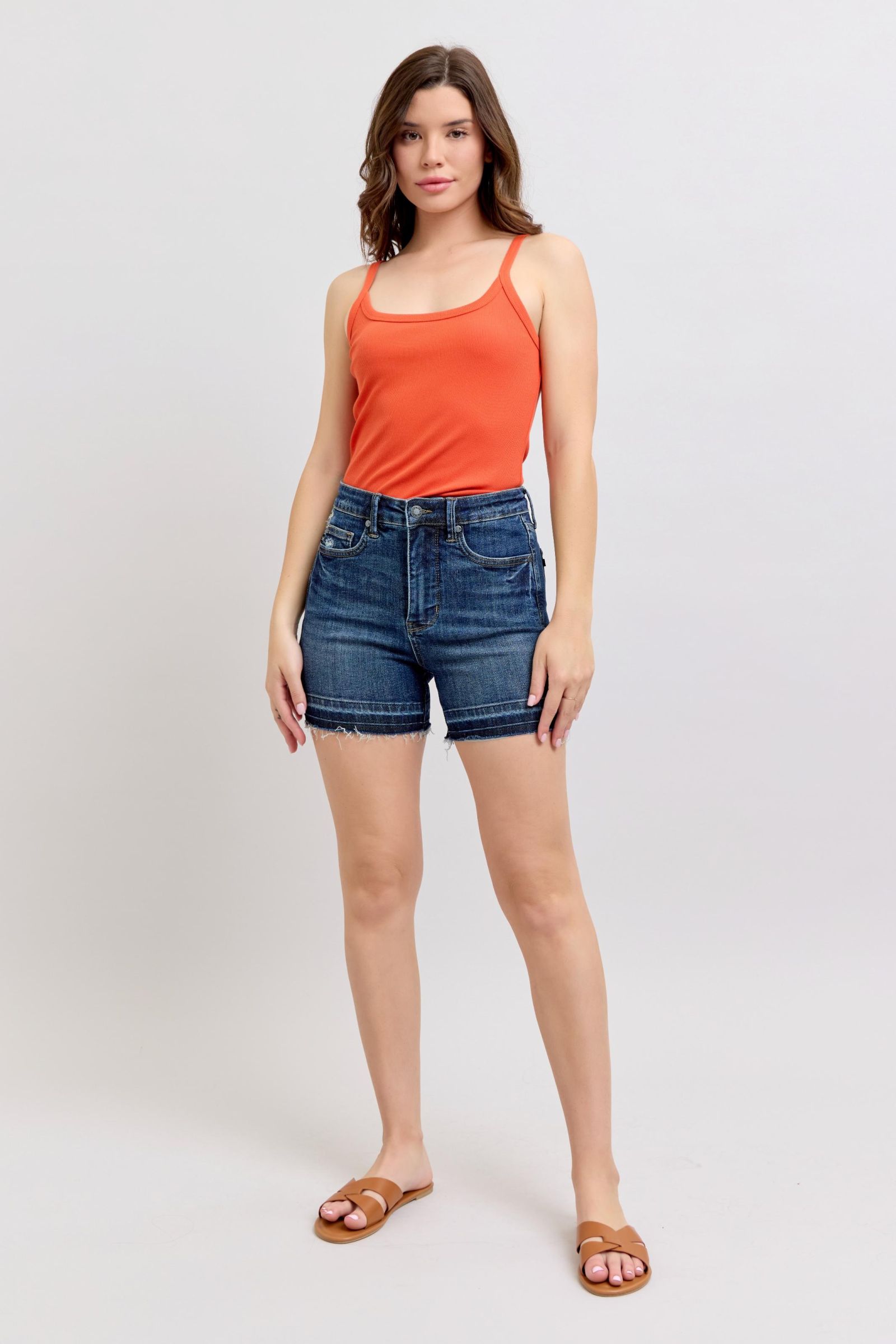 Judy Blue HW Tummy Control Destroy Release Hem Shorts