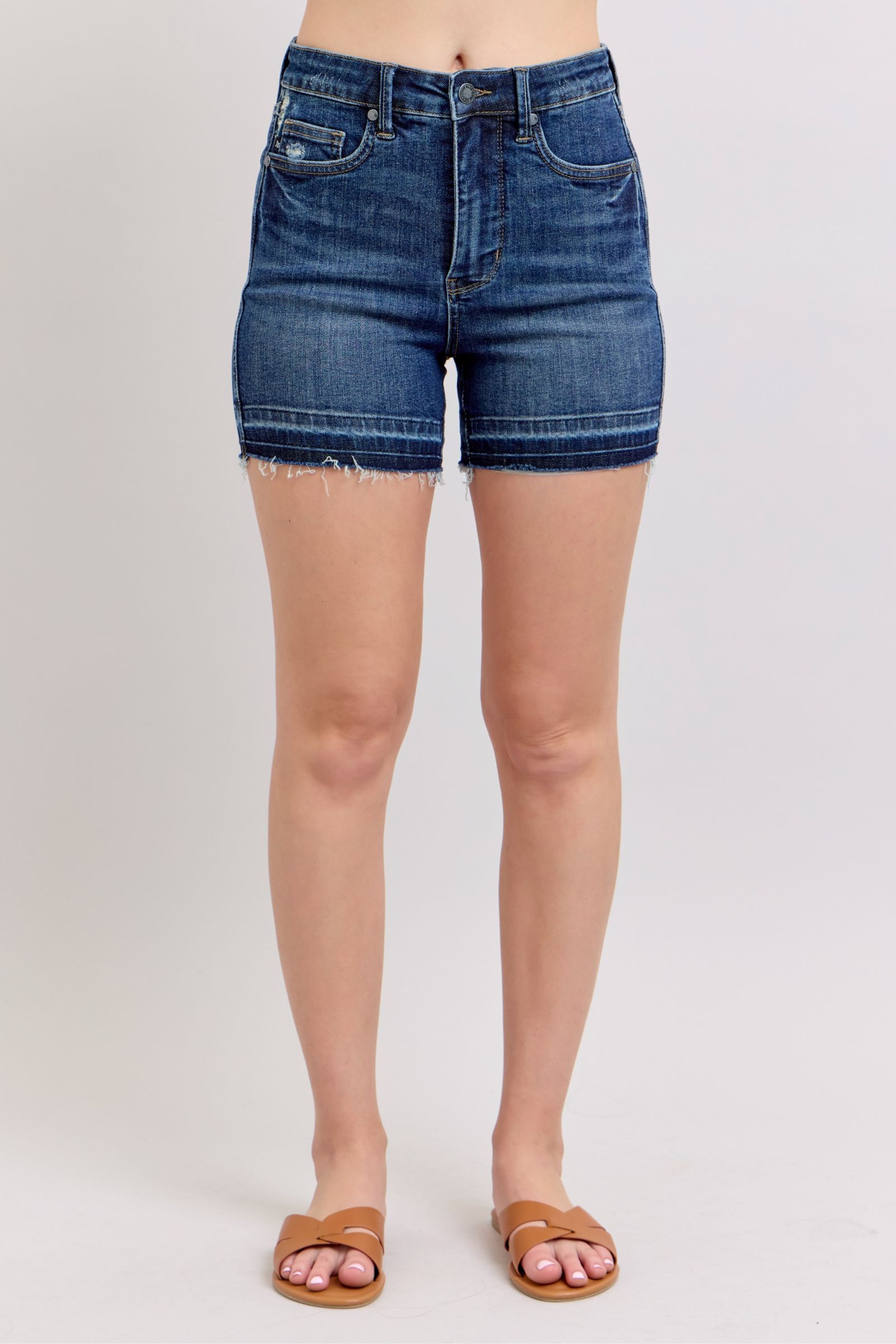 Judy Blue HW Tummy Control Destroy Release Hem Shorts