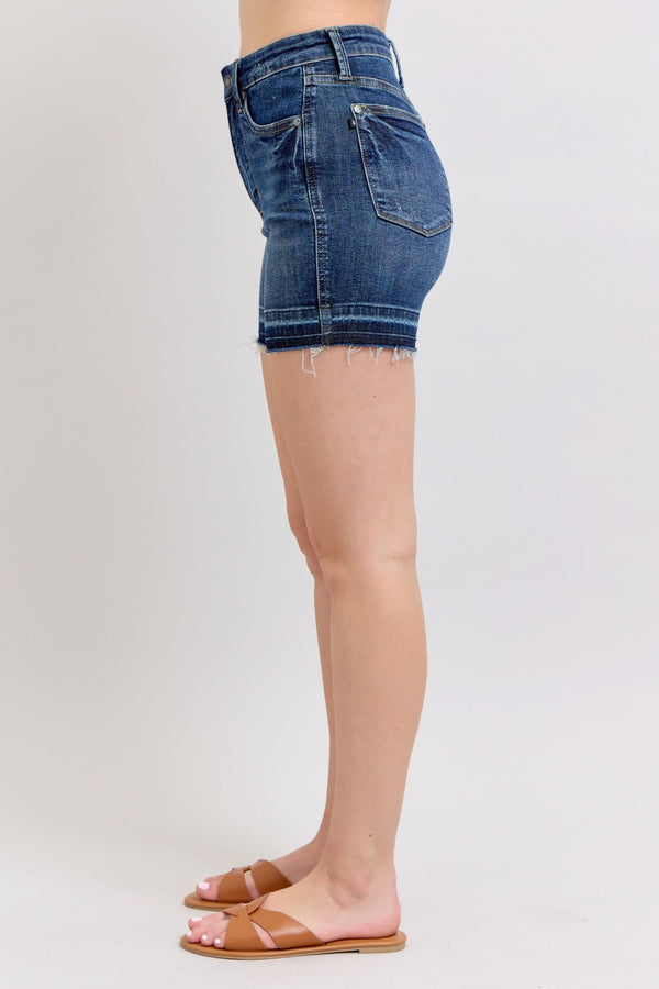 Judy Blue HW Tummy Control Destroy Release Hem Shorts