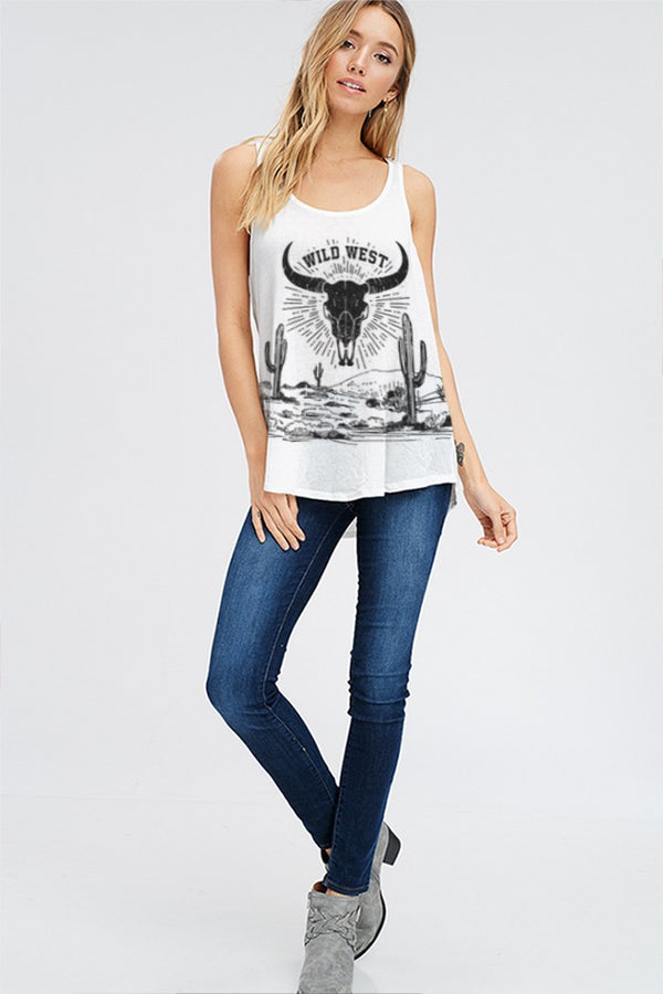 Western black skull print tank top - 2 Colors