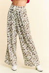 Leopard Drawstring Elastic Waist Wide Leg Pants