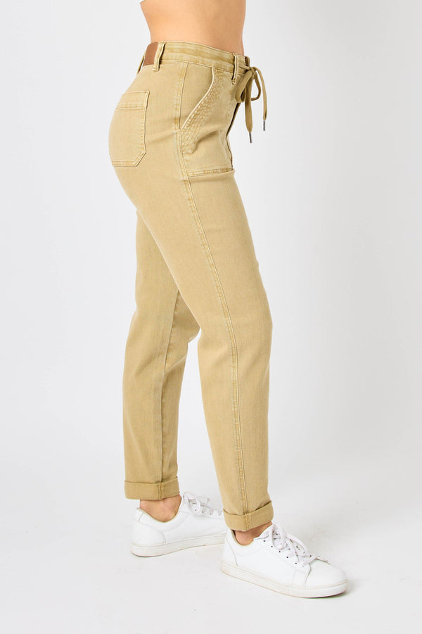 SALE Judy Blue High Waist Khaki Garment Dyed Cuffed Jogger