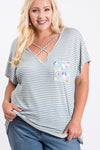 Stripe and Cute Animal print mix and match top w/pockets - Curvy Size