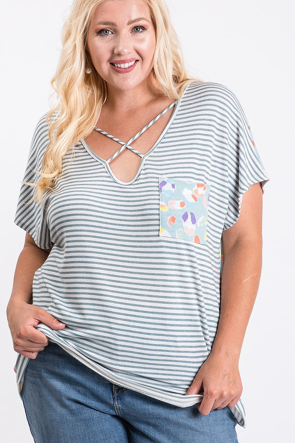 Stripe and Cute Animal print mix and match top w/pockets - Curvy Size