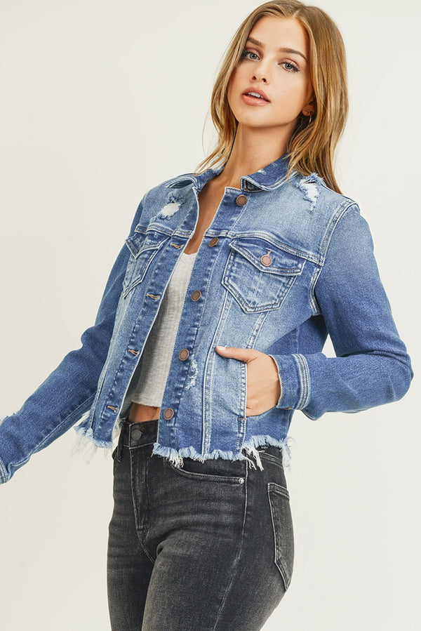 Risen Jeans Distressed Vintage Frayed Hem Jacket