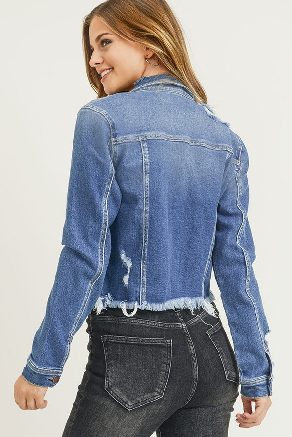 Risen Jeans Distressed Vintage Frayed Hem Jacket