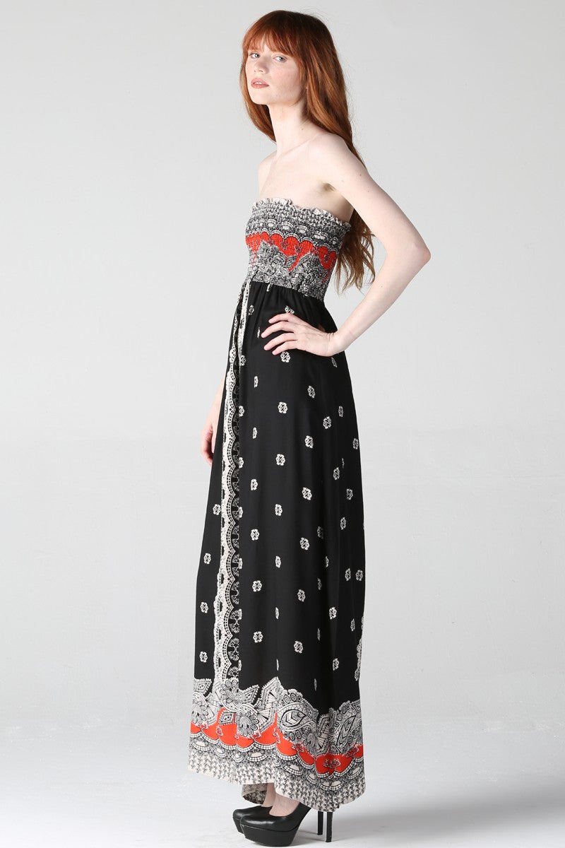 Strapless Maxi Dress with Smocked Bodice
