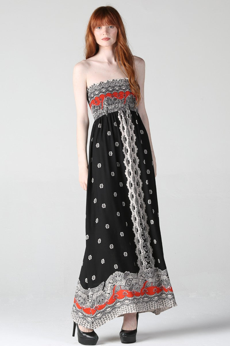 Strapless Maxi Dress with Smocked Bodice