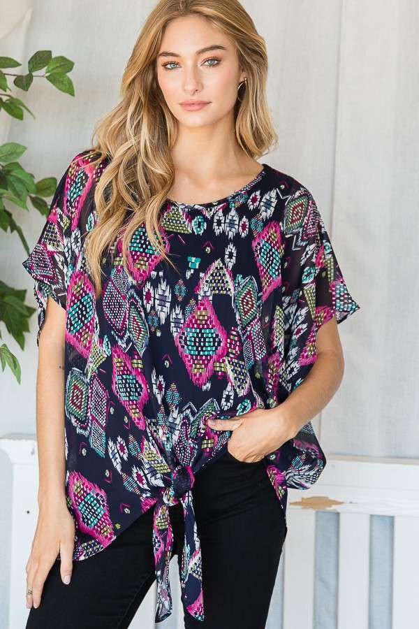 Jade by Jane Aztec Print Double Layer Top