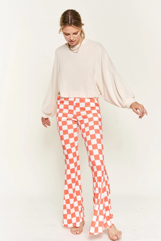 Jade by Jane Pink Flared Checkered Pants
