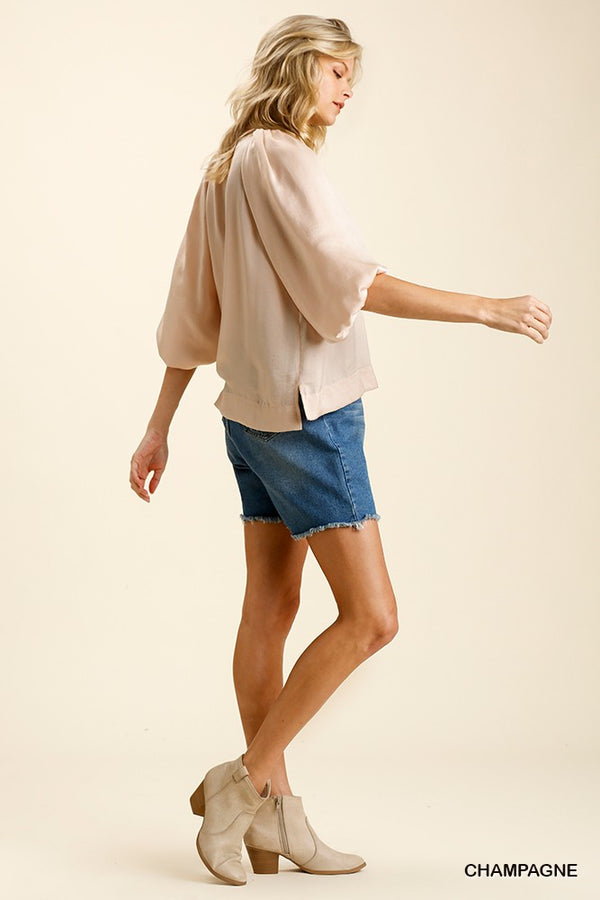 Half Balloon Sleeve Round Neck Top