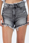 Risen Jeans Frayed Waist and Hem Shorts