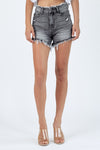 Risen Jeans Frayed Waist and Hem Shorts