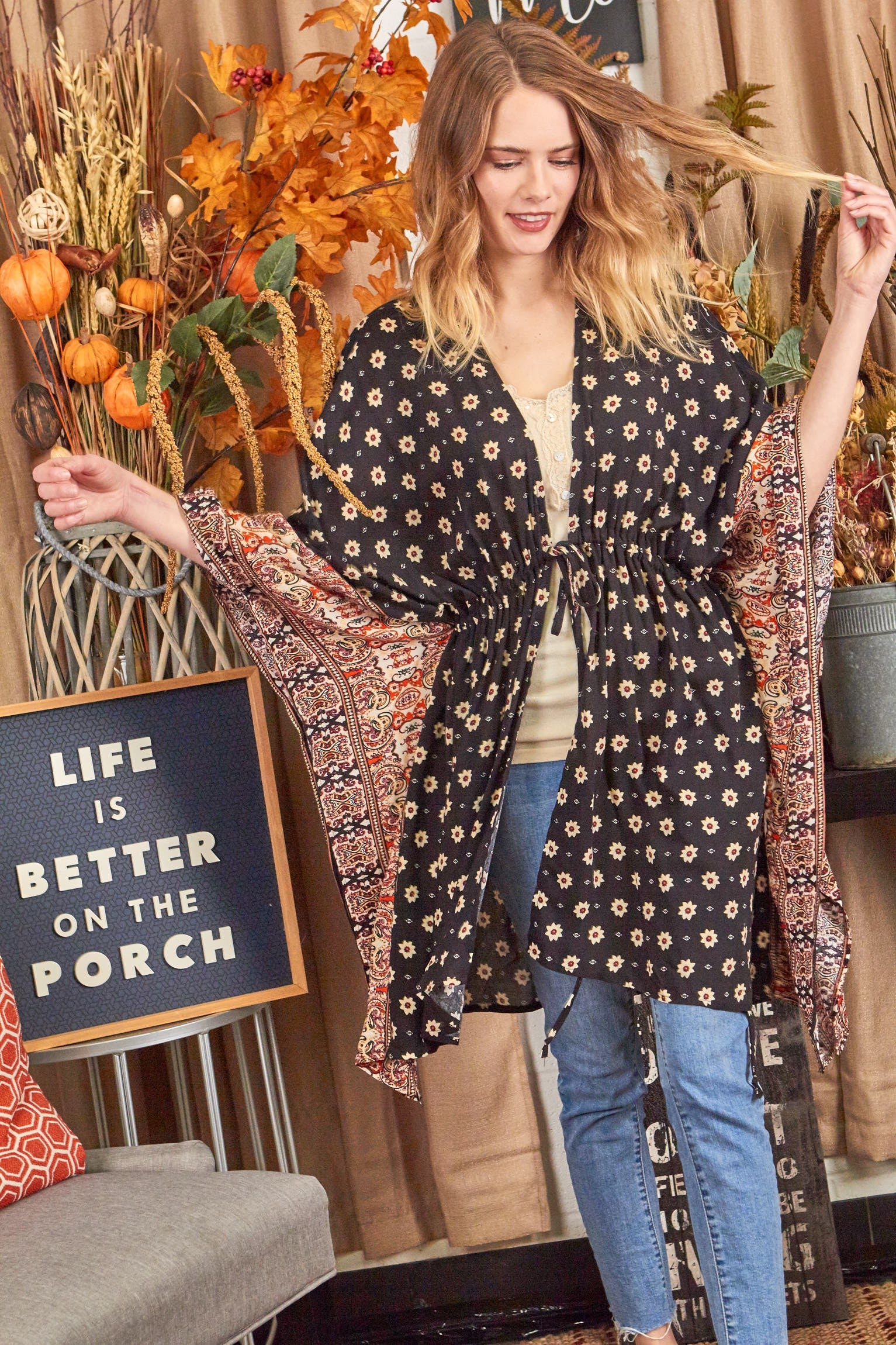 Border Woven Print Cardigan