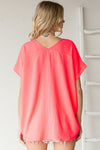 Solid V-neck Short Sleeve Relaxed Fit Woven Top