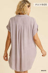 Washed Button Down Frayed Hem Top - Curvy Size
