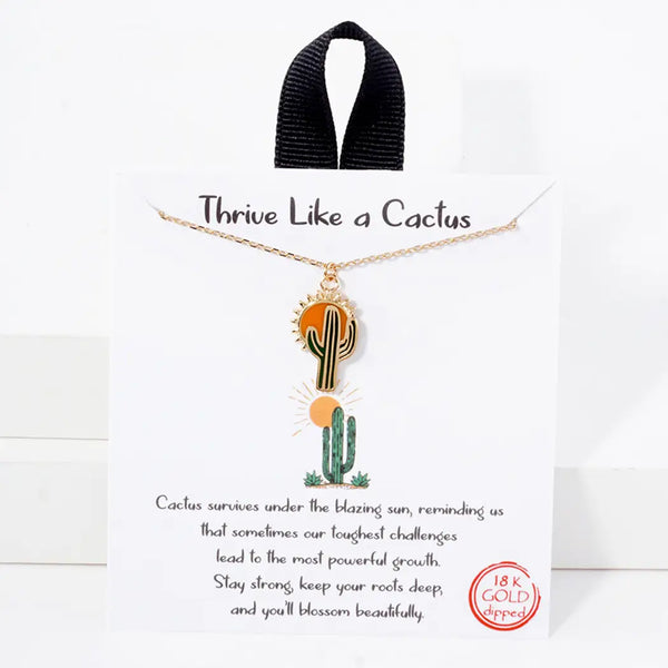 Sun Cactus Figure Pendant Chain Necklace
