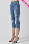 Risen High Waist Distressed Capri - Curvy Size