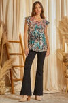 Flutter Woven top with round neckline