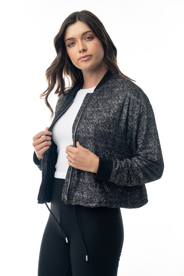 Long Sleeve Metallic Lurex Knit Cropped Jacket - 2 Colors